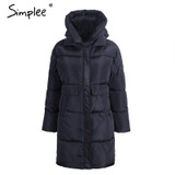 Simplee Winter padded hooded coat parka Women casual pocket warm outerwear parkas Zipper streetwear parka overcoat female
