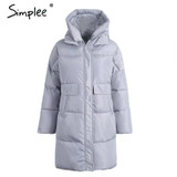 Simplee Winter padded hooded coat parka Women casual pocket warm outerwear parkas Zipper streetwear parka overcoat female