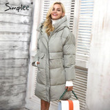 Simplee Winter padded hooded coat parka Women casual pocket warm outerwear parkas Zipper streetwear parka overcoat female