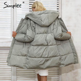 Simplee Winter padded hooded coat parka Women casual pocket warm outerwear parkas Zipper streetwear parka overcoat female