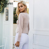 Simplee Waistband lace up knitted sweater women jersey Round neck casual knitting jumper Winter sweater pullover female 2017