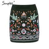 Simplee Vintage high waist skirts womens bottom Short boho style chic pencil skirt female Embroidery autumn sexy mini skirt