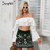 Simplee Vintage high waist skirts womens bottom Short boho style chic pencil skirt female Embroidery autumn sexy mini skirt