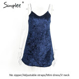 Simplee Velvet women dress shirt 2017 Vintage short party dresses Backless v neck slip winter dress vestidos