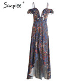 Simplee Vintage boho beach summer dress women Ruffle backless sexy long dress Split chiffon zipper maxi dress vestidos sundress