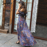 Simplee Vintage boho beach summer dress women Ruffle backless sexy long dress Split chiffon zipper maxi dress vestidos sundress