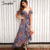 Simplee Vintage boho beach summer dress women Ruffle backless sexy long dress Split chiffon zipper maxi dress vestidos sundress