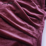 Simplee Velvet soft deep v neck bodycon dress Vintage autumn winter elastic sexy dress women long sleeve party dresses vestidos