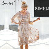 Simplee V neck long sleeve sequin party dresses women Sexy mesh streetwear casual midi dress female 2017 autumn dress vestido