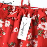 Simplee Two-piece red chiffon summer dress women 2017 Vintage party ruffles short dress Off shoulder beach dress vestido