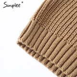 Simplee Turtleneck off shoulder knitted pullovers Sexy tricot cut sleeve sweater women Winter casual oversized jumper