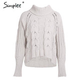 Simplee Turtleneck knitted pullover sweater Women hollow out soft jumper pull femme Autumn winter 2017 warm knitting sweater