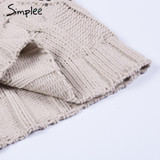 Simplee Turtleneck knitted pullover sweater Women hollow out soft jumper pull femme Autumn winter 2017 warm knitting sweater