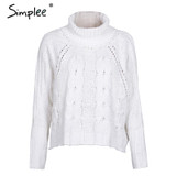 Simplee Turtleneck knitted pullover sweater Women hollow out soft jumper pull femme Autumn winter 2017 warm knitting sweater