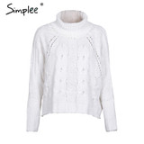 Simplee Turtleneck knitted pullover sweater Women hollow out soft jumper pull femme Autumn winter 2017 warm knitting sweater