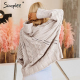 Simplee Turtleneck knitted pullover sweater Women hollow out soft jumper pull femme Autumn winter 2017 warm knitting sweater