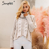 Simplee Turtleneck knitted pullover sweater Women hollow out soft jumper pull femme Autumn winter 2017 warm knitting sweater