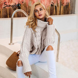 Simplee Turtleneck knitted pullover sweater Women hollow out soft jumper pull femme Autumn winter 2017 warm knitting sweater