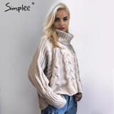 Simplee Turtleneck knitted pullover sweater Women hollow out soft jumper pull femme Autumn winter 2017 warm knitting sweater