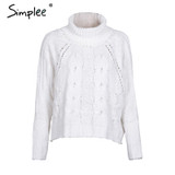 Simplee Turtleneck knitted pullover sweater Women hollow out soft jumper pull femme Autumn winter 2017 warm knitting sweater