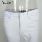 Simplee Summer style white hole ripped jeans Women jeggings cool denim high waist pants capris Female skinny black casual  jeans