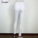 Simplee Summer style white hole ripped jeans Women jeggings cool denim high waist pants capris Female skinny black casual  jeans