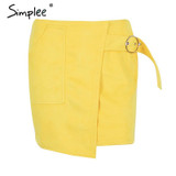 Simplee suede leather pencil skirt High waist lining skirt womens Zipper bodycon sexy short mini asymmetrical skirt summer