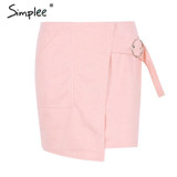 Simplee suede leather pencil skirt High waist lining skirt womens Zipper bodycon sexy short mini asymmetrical skirt summer