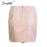Simplee suede leather pencil skirt High waist lining skirt womens Zipper bodycon sexy short mini asymmetrical skirt summer