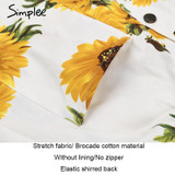 Simplee Strap v neck summer dress women Sunflower print backless casual dress vestidos Smocking high waist midi dress female