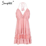 Simplee Strap backless mini summer dress women V neck tassel sexy lace white dress female 2018 streetwear beach dress vestidos Simplee Strap backless mini summer dress women V neck tassel sexy lace white dress female 2018 streetwear beach dress vestidos