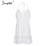 Simplee Strap backless mini summer dress women V neck tassel sexy lace white dress female 2018 streetwear beach dress vestidos Simplee Strap backless mini summer dress women V neck tassel sexy lace white dress female 2018 streetwear beach dress vestidos