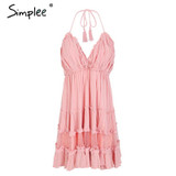 Simplee Strap backless mini summer dress women V neck tassel sexy lace white dress female 2018 streetwear beach dress vestidos Simplee Strap backless mini summer dress women V neck tassel sexy lace white dress female 2018 streetwear beach dress vestidos