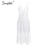 Simplee Strap backless long summer dress women V neck button sexy lace dress female Streetwear casual white dress vestidos 2018 Simplee Strap backless long summer dress women V neck button sexy lace dress female Streetwear casual white dress vestidos 2018