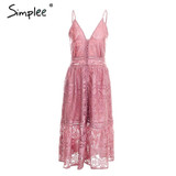 Simplee Strap backless long summer dress women V neck button sexy lace dress female Streetwear casual white dress vestidos 2018 Simplee Strap backless long summer dress women V neck button sexy lace dress female Streetwear casual white dress vestidos 2018
