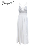 Simplee Slip satin backless sexy long dress Women pajamas summer dress evening Party elegant black maxi dresses vestidos