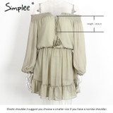 Simplee Short chiffon vintage dress women Off shoulder long sleeve beach summer dress Ruffle sexy dress new year vestido