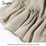 Simplee Short chiffon vintage dress women Off shoulder long sleeve beach summer dress Ruffle sexy dress new year vestido