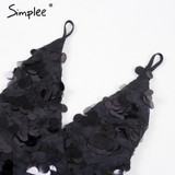 Simplee Sexy strap black sequin mini dress women V neck back zipper party dresses female 2017 backless autumn winter short dress