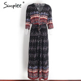Simplee Sexy split boho paisley print dress Women vintage strappy long dress Summer causal maxi beach dress vestidos 2016
