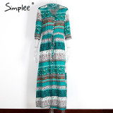 Simplee Sexy split boho paisley print dress Women vintage strappy long dress Summer causal maxi beach dress vestidos 2016