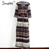 Simplee Sexy split boho paisley print dress Women vintage strappy long dress Summer causal maxi beach dress vestidos 2016