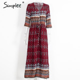 Simplee Sexy split boho paisley print dress Women vintage strappy long dress Summer causal maxi beach dress vestidos 2016