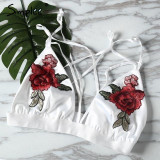 Simplee Sexy satin floral embroidery bra bralette Black triangle hollow out unpadded brassiere Summer party crop top lingerie