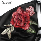 Simplee Sexy satin floral embroidery bra bralette Black triangle hollow out unpadded brassiere Summer party crop top lingerie