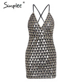 Simplee Sexy sequin strap v neck winter party dresses women Backless zipper club dress Christmas 2017 mini dress vestidos