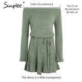 Simplee Sexy off shoulder knitting sweater dress women Elegant ruffle sash short dress Casual long sleeve autumn winter dress