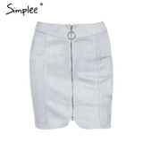 Simplee Sexy leather suede pencil skirt women Zipper ring autumn winter high waist short skirt 2017 Bodycon party mini skirt
