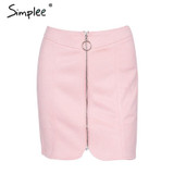 Simplee Sexy leather suede pencil skirt women Zipper ring autumn winter high waist short skirt 2017 Bodycon party mini skirt