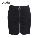Simplee Sexy leather suede pencil skirt women Zipper ring autumn winter high waist short skirt 2017 Bodycon party mini skirt